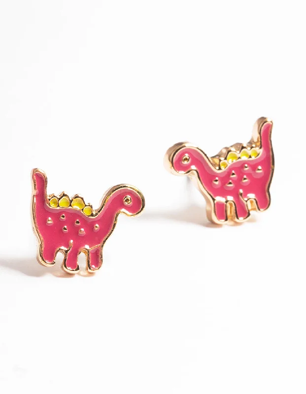 Rose gold stud earrings for women-Gold Dinosaur Stud Earrings