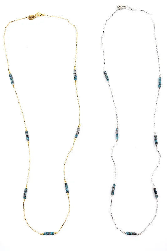 Elegant ladies necklaces for bridesmaids-Boxcar Gemstone and Bar Chain Long Necklace