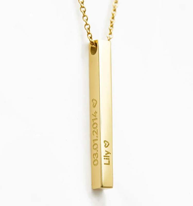 Simple gold ladies necklaces-4D Bar Pendant Necklace