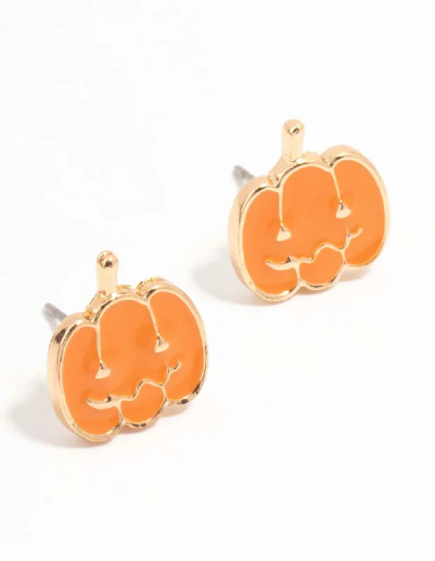 Classic gold hoop ladies earrings-Gold Pumpkin Faced Stud Earrings