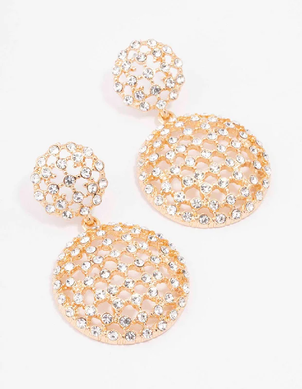 Wedding ladies earrings with pearls-Gold Sparkly Dome Drop Earrings