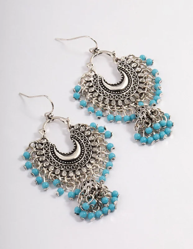 Small ladies earrings for casual wear-Antique Silver Mini Bead Drop Earrings