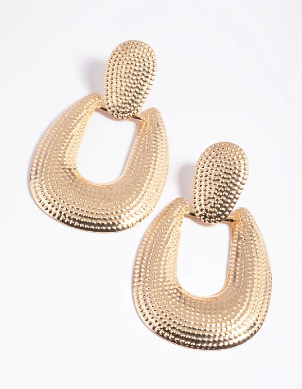 Classic round ladies earrings-Gold Dot Textured & Drop Earrings