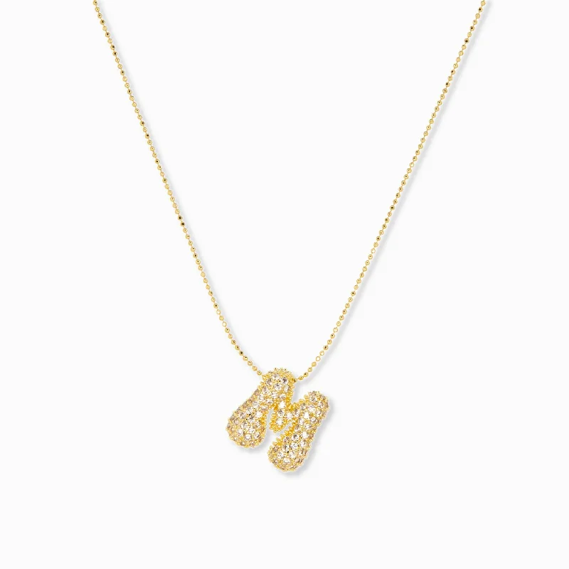 Elegant ladies necklaces with diamonds-adjustable pull chain necklace with pave bubble initial