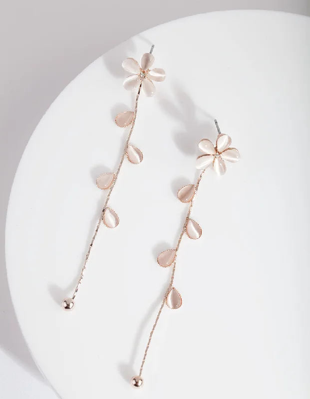 Statement earrings for women-Rose Gold Flower Vine Drop Earrings