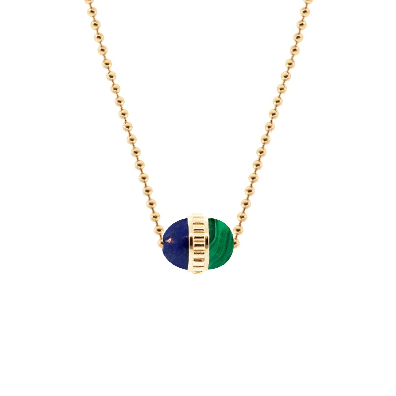 Precious stone ladies necklaces for gifts-Lapis/Malachite Pendant On A Gold Ball Chain Necklace