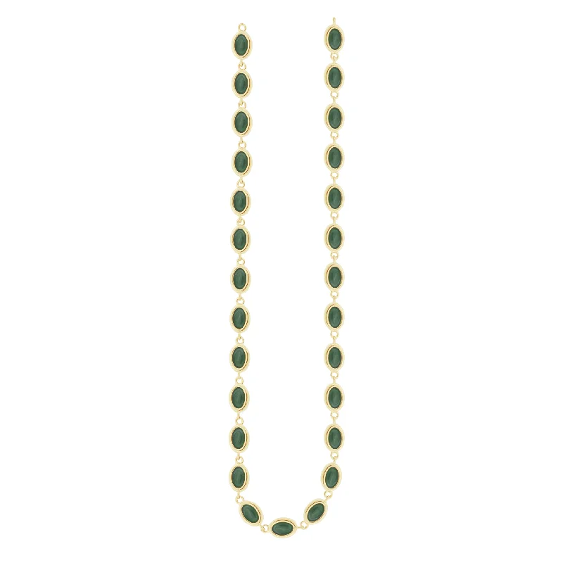 Minimalistic silver ladies necklaces-Malachite Cabochon Gold Oval Link Necklace