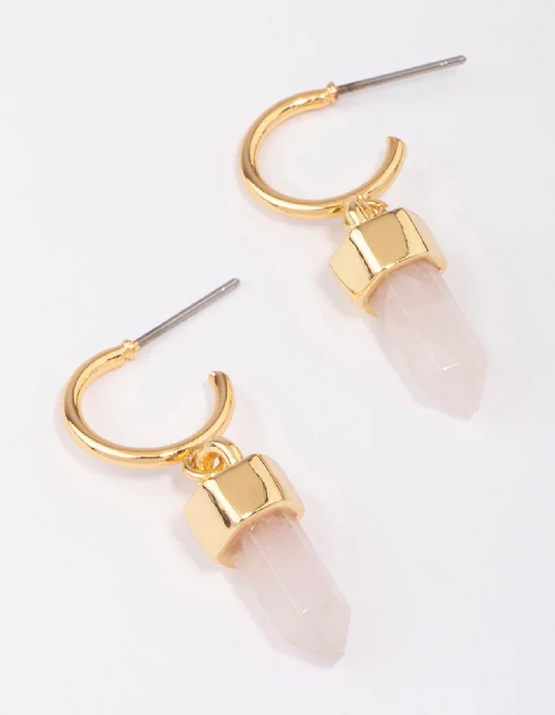 Modern ladies earrings with crystals-Gold Plated Rose Quartz Drop Earrings