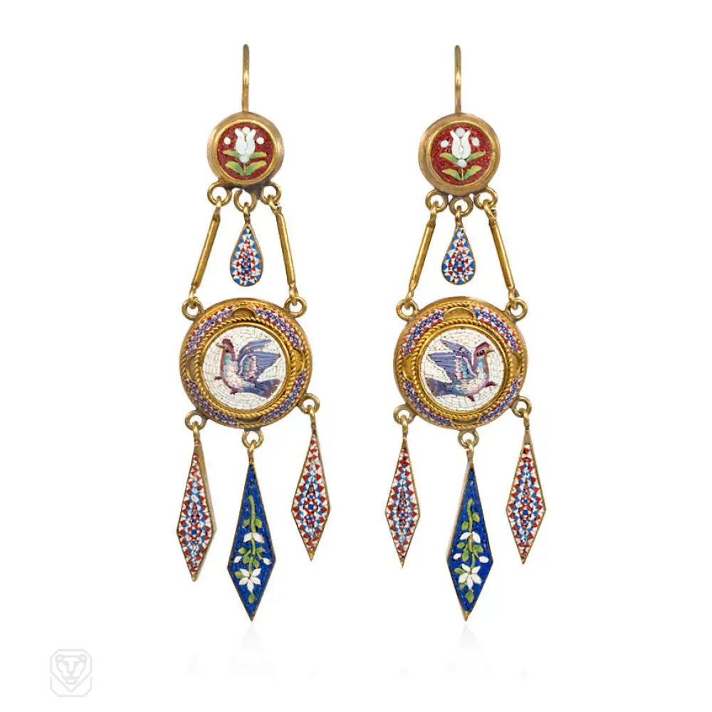 Elegant ladies earrings with sapphires-Antique micromosaic earrings, Vatican