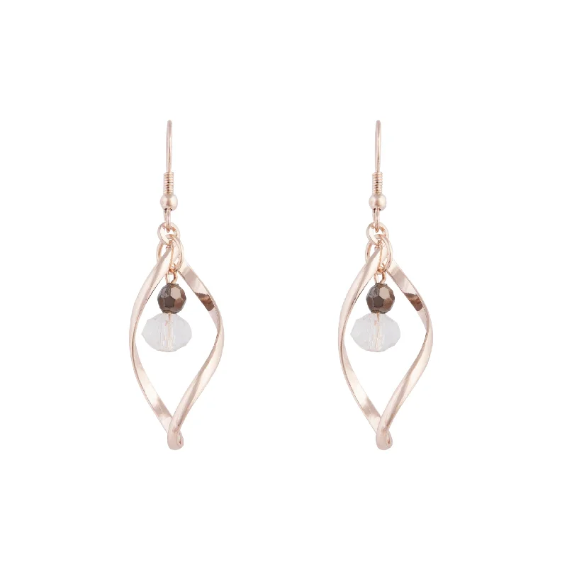 Sterling silver ladies earrings-Rose Gold Twist Bead Drop Earrings