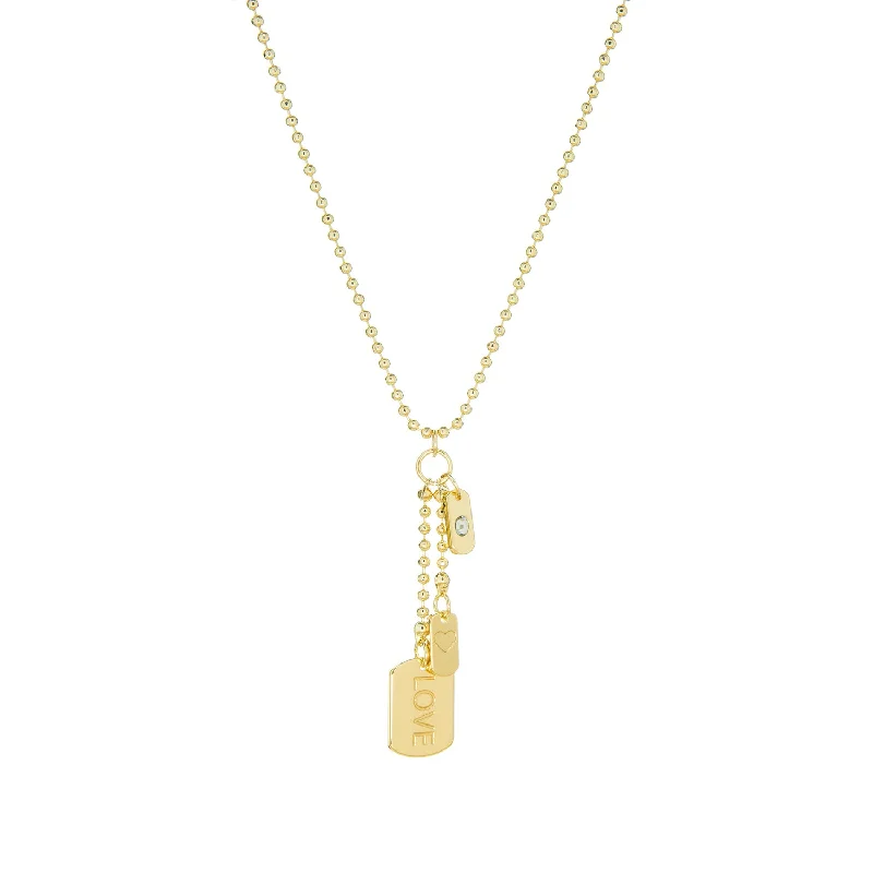 Elegant gold ladies necklaces-LOVE dog tag charm necklace