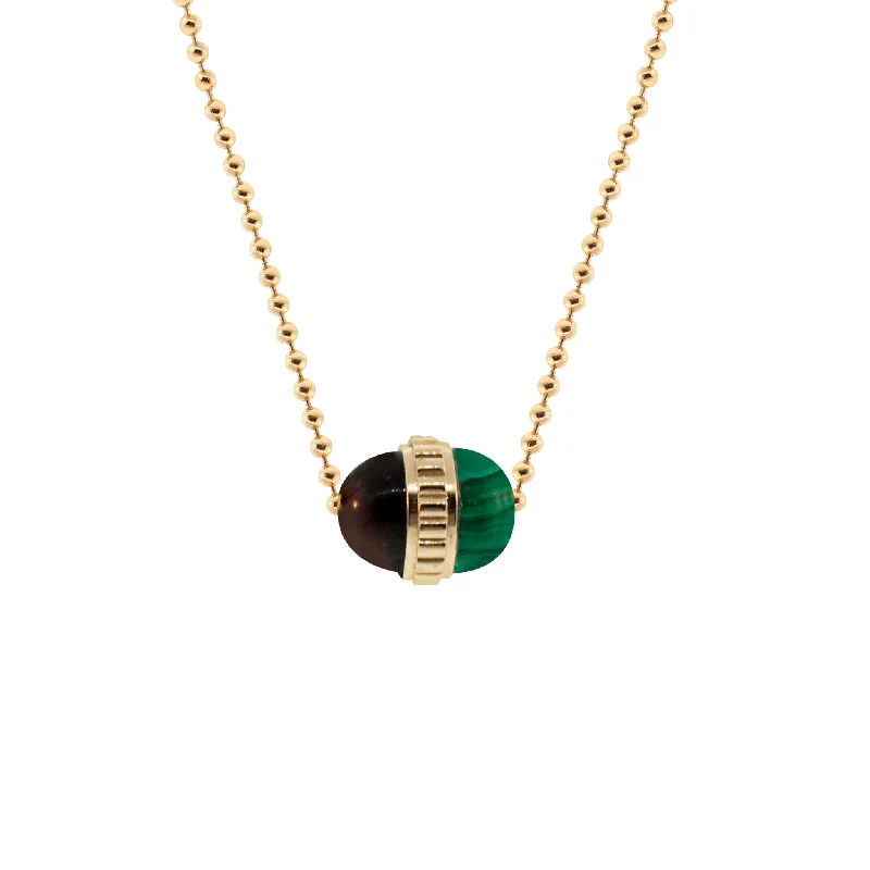 Elegant ladies necklaces with diamonds-Tiger's Eye/Malachite Pendant On A Gold Ball Chain Necklace