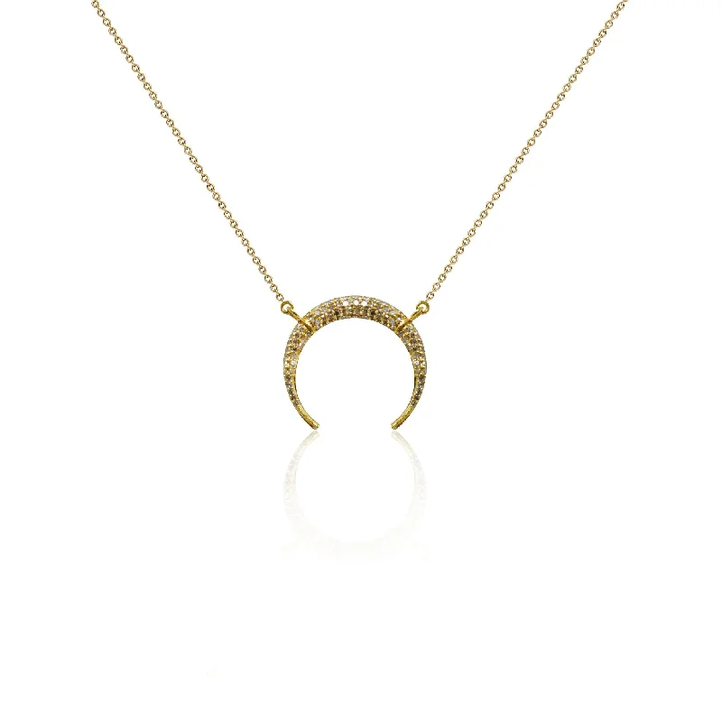 Ladies necklaces with emerald stones-14k Pave Diamond Double Tusk Necklace