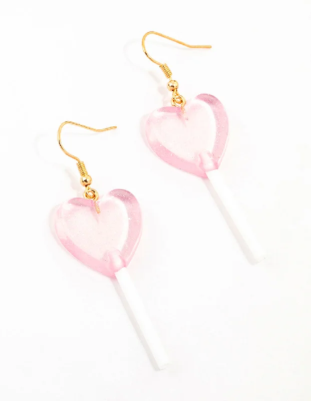 Elegant stud earrings for women-Pink Plastic Lollipop Drop Earrings