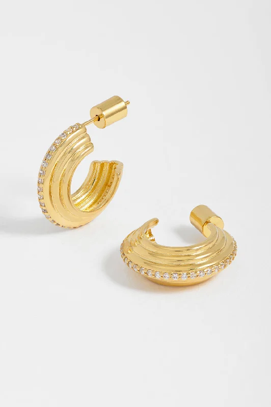 Rose gold ladies earrings-Ridged Maxi Hoop Earrings