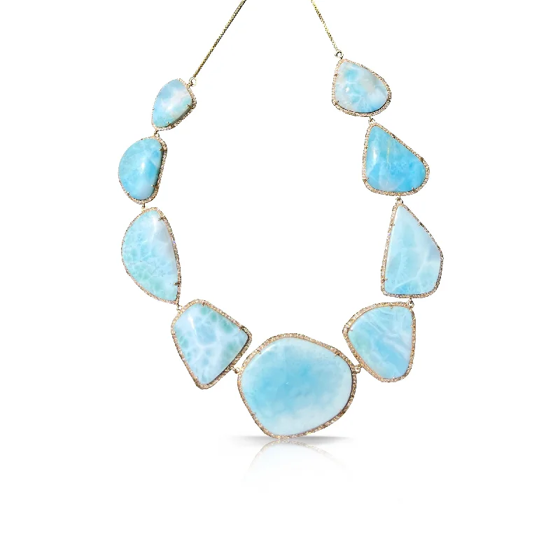 Classic ladies necklaces with pearls-14k Larimar Choker