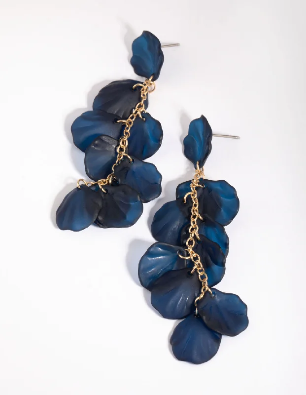 Custom design ladies earrings-Navy Chain Drop Earrings