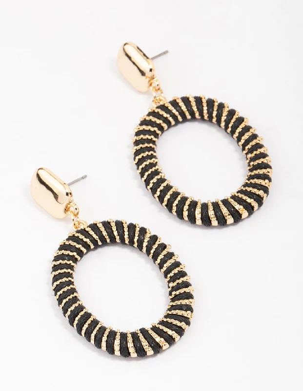 Elegant ladies earrings with sapphires-Black & Gold Metallic Circle Drop Earrings