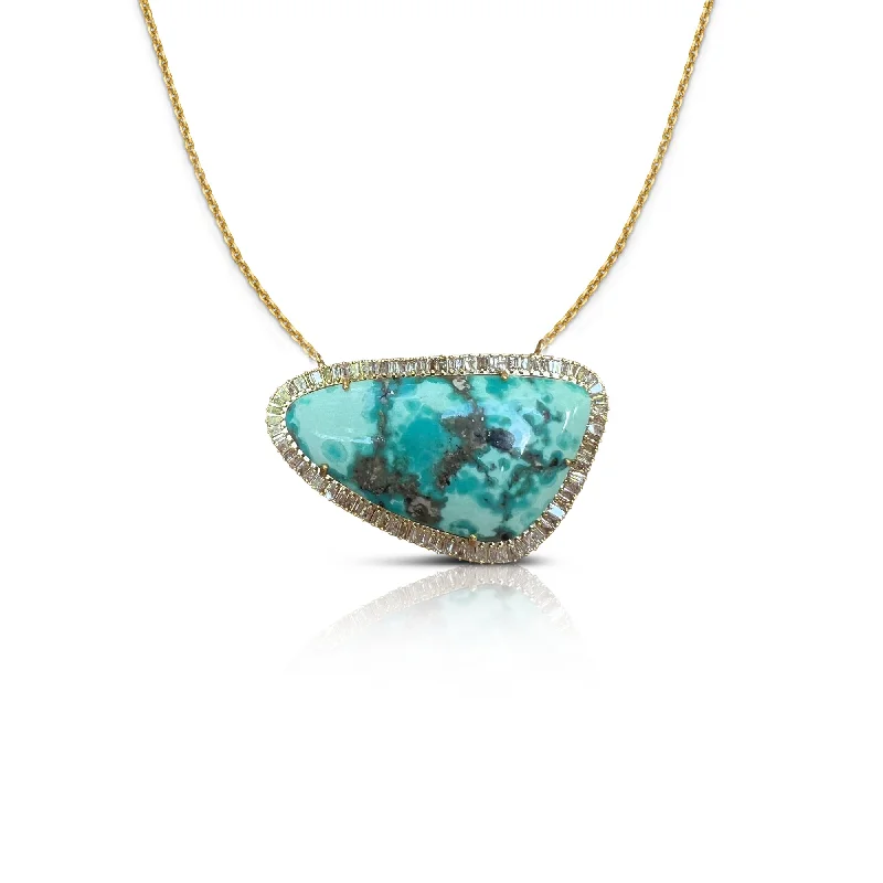 Statement ladies necklaces for events-14k Irregular Turquoise Baguette Necklace