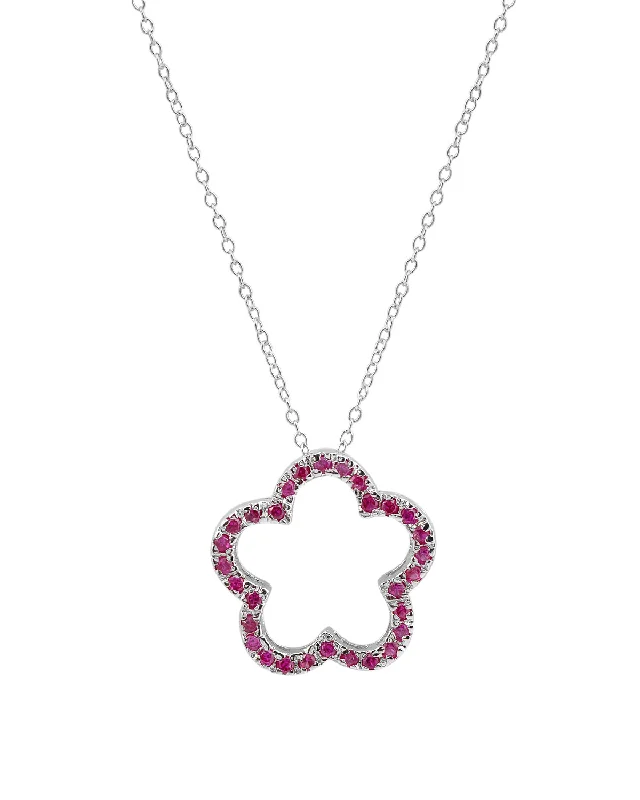 Statement ladies necklaces for events-Sterling Silver Cubic Zirconia Small Open Flower Necklace