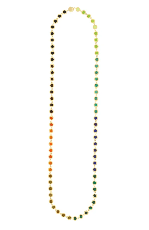 Trendy ladies necklaces with gemstones-Multi Gemstone Gold Link Necklace