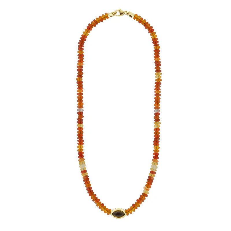 Modern ladies necklaces with diamonds-Citrine Eye of the Idol on Carnelian Beaded Necklace