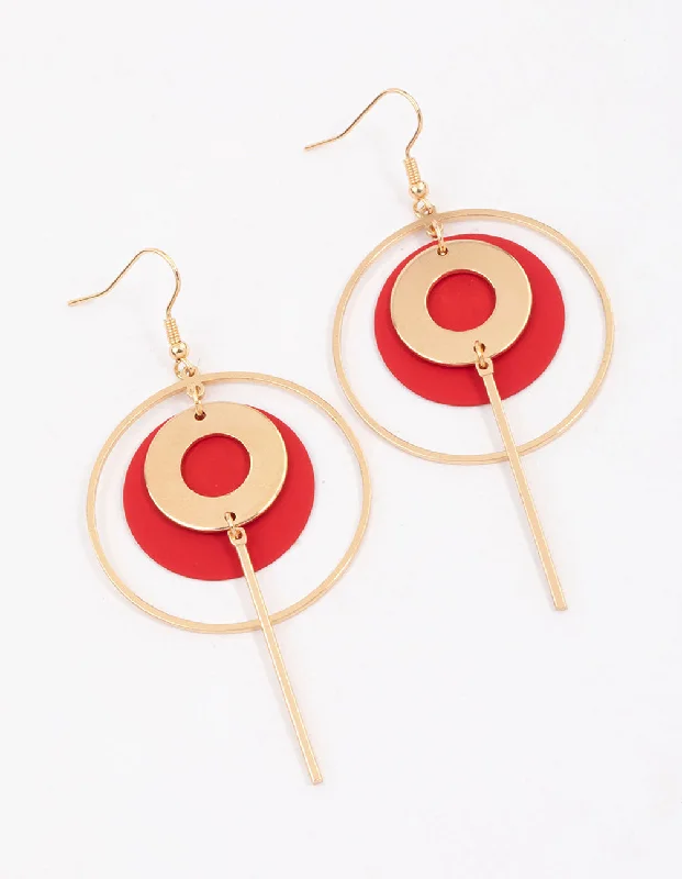 Trendy tassel ladies earrings-Red Multi Open Circle Drop Earrings