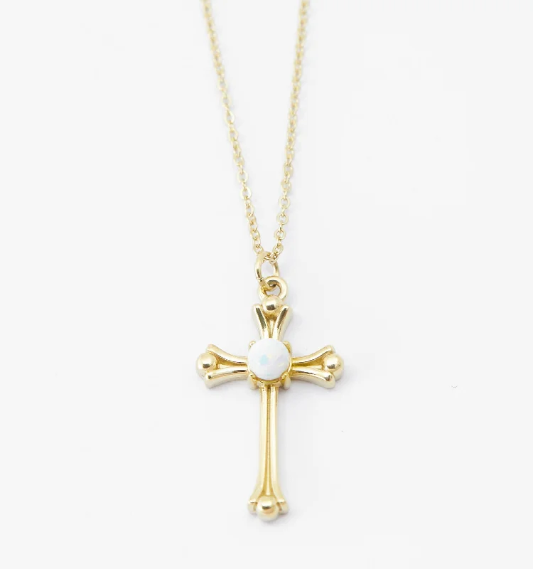 Artistic ladies necklaces for fashion-Opal Cross Necklace