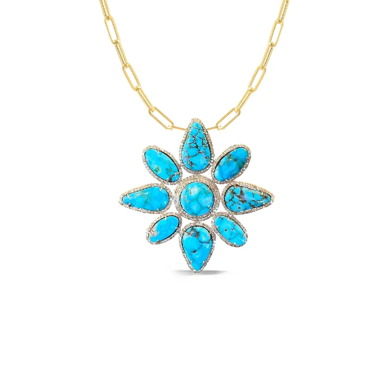 Simple necklace chains for women-14k Gold Kingman Turquoise Flower Necklace