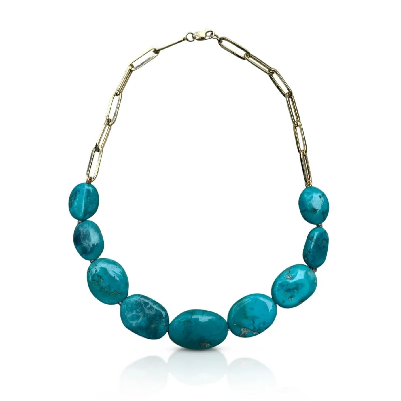 Colorful gemstone ladies necklaces for fashion-14k Jumbo Turquoise Necklace Style 2