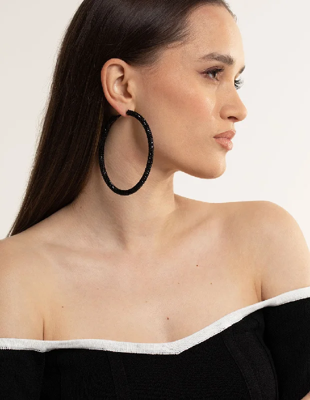 Simple hoop earrings for casual wear-Black Jet 85mm Encrusted Hoop Earrings