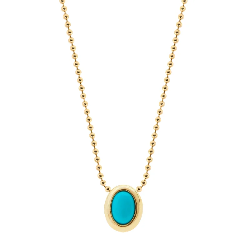 Classic ladies necklaces with pearls-Oval Turquoise Cabochon on Ball Chain Necklace