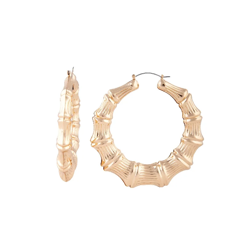 Modern ladies earrings with crystals-Large Gold Bamboo Hoop Earrings