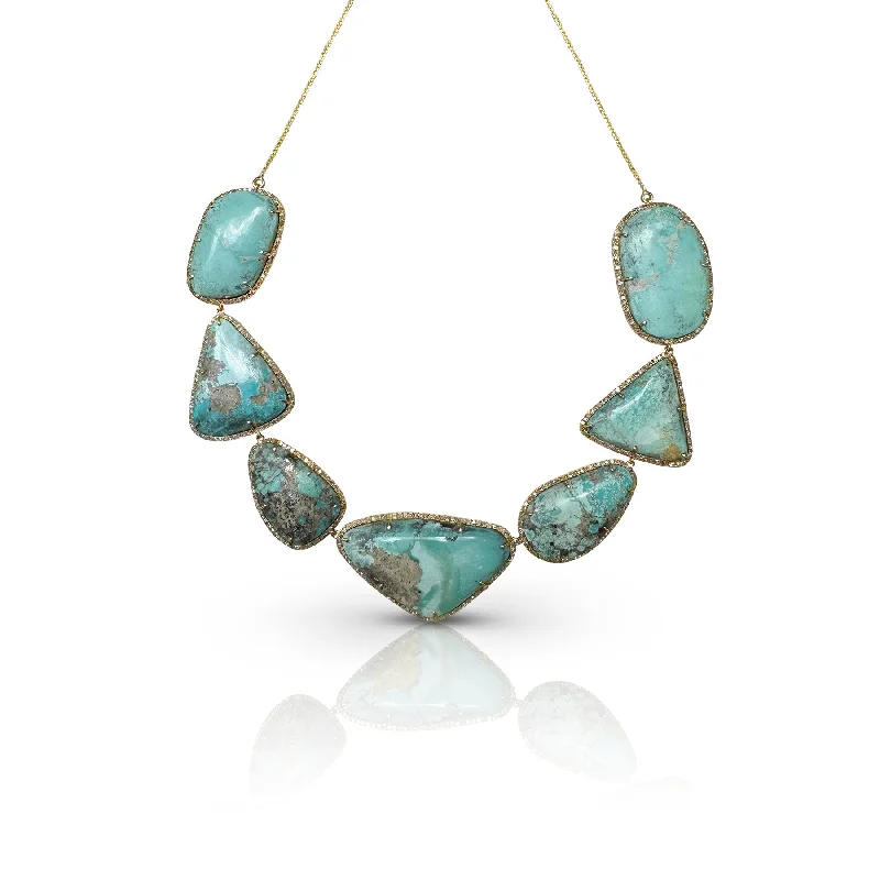 Ethereal ladies necklaces for fashion-14k Gold and Diamond Turquoise Necklace