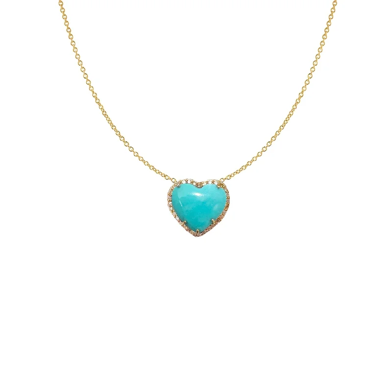 Precious stone ladies necklaces-Small 14k Turquoise Heart Necklace