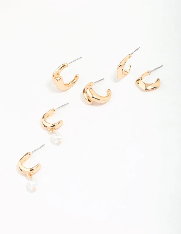 Designer ladies earrings for special occasions-Gold Multi Hoop Pearl Earring Pack