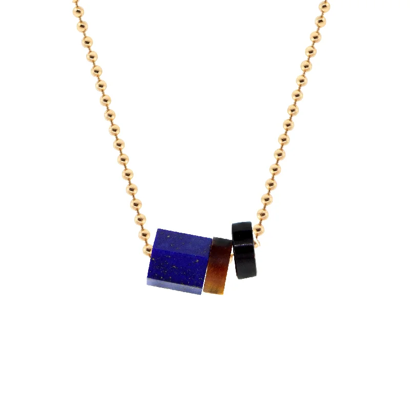 Minimalist ladies necklaces for women-Carved Gemstone On Gold Ball Chain Necklace- Lapis