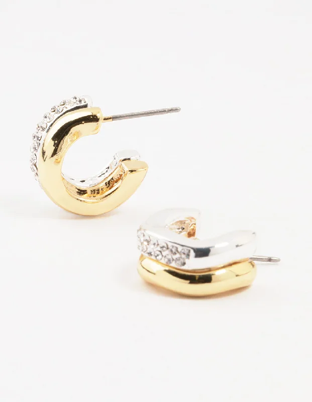 Chic and trendy ladies earrings-Cubic Zirconia & Clean Wave Hoop Earrings