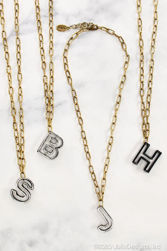 Personalized ladies necklaces with pendants-Lovell Initial Necklace Black on Gold