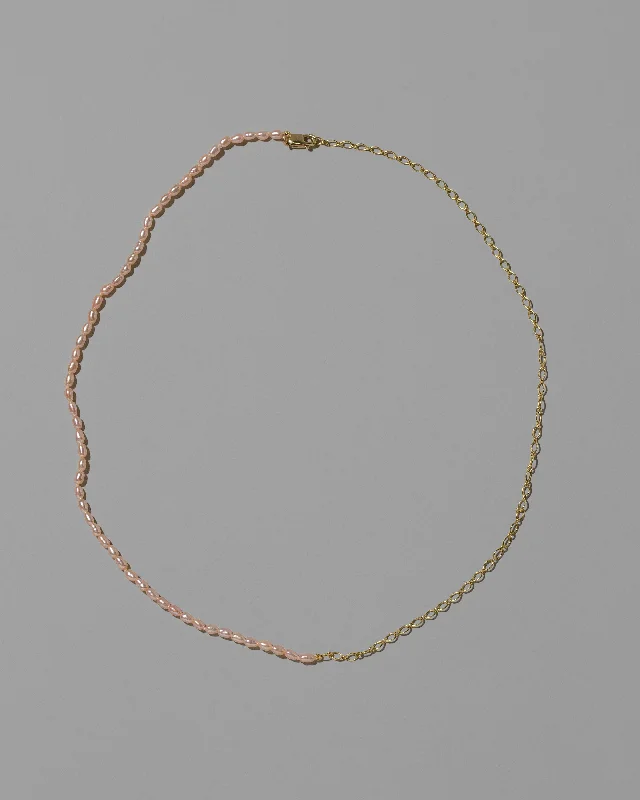 Simple gold ladies necklaces-Half Oval Chain & Peony Seed Pearl Necklace