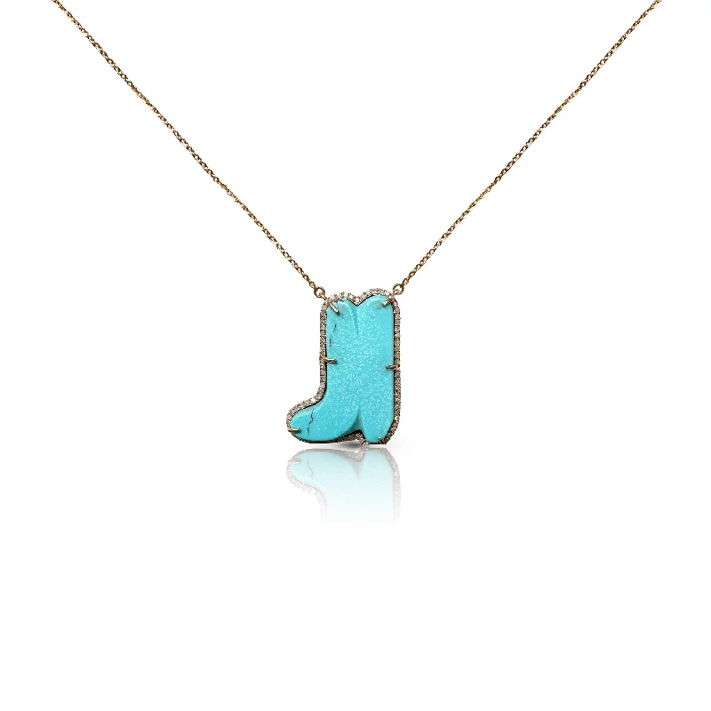 Personalized gold ladies necklaces-14k Diamond and Turquoise Boot Necklace