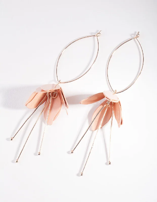 Simple hoop ladies earrings-Rose Gold Pink Tulip Drop Earrings