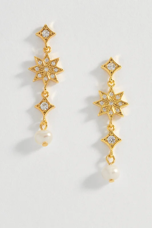 Hoop ladies earrings for women-CZ Star Pearl Drop Earrings