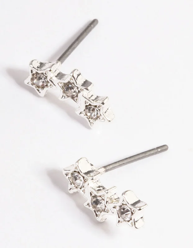 Bridal earrings for ladies-Silver Star Crawler Stud Earrings