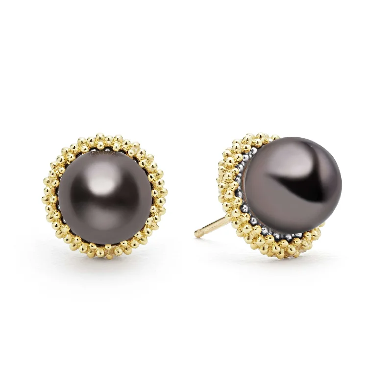 High-quality ladies earrings with diamonds-Luna 18K Gold Tahitian Black Pearl Stud Earrings