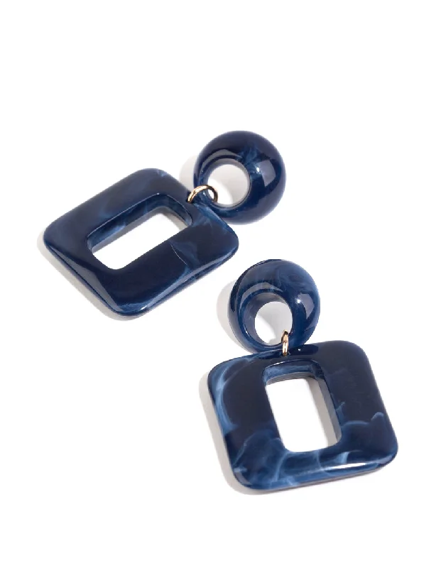 Affordable gold ladies earrings-Navy Acrylic Retro Shape Drop Earrings