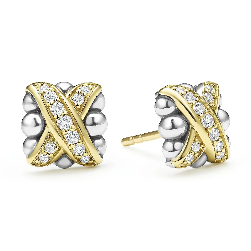 Trendy gold ladies earrings-Embrace Two-Tone X Diamond Stud Earrings