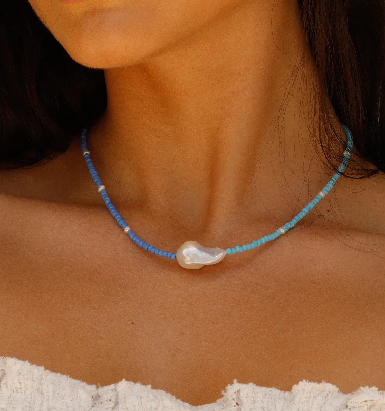 Bridesmaid ladies necklaces for weddings-Pearl Choker Necklace in Bright Blues