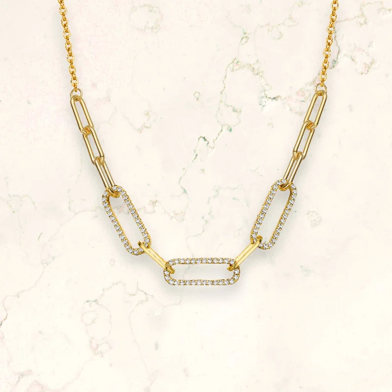 Vintage-inspired ladies necklaces-Vilette Golden Cable Link CZ Chain Necklace