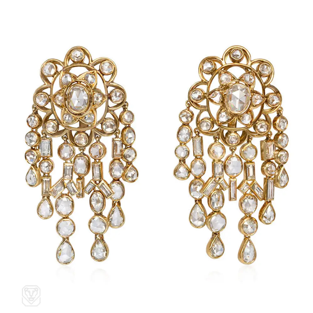 Trendy geometric ladies earrings-Rose-cut diamond chandelier earrings